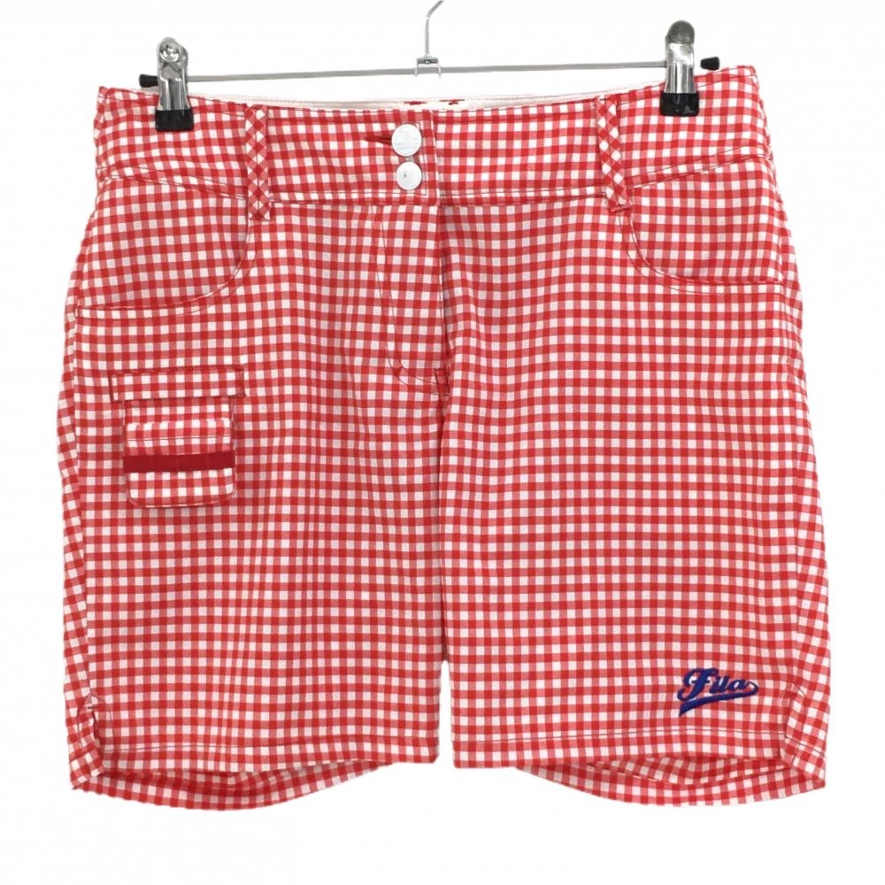 フィラゴルフ ショートパンツ レッド×白 チェック ティー装着可  レディース LL ゴルフウェア FILA GOLF