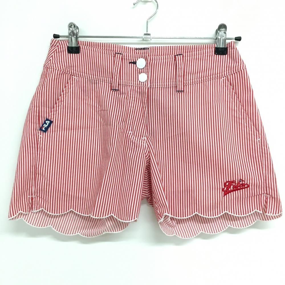 【超美品】フィラゴルフ ショートパンツ レッド×白 ストライプ レディース S ゴルフウェア FILA GOLF