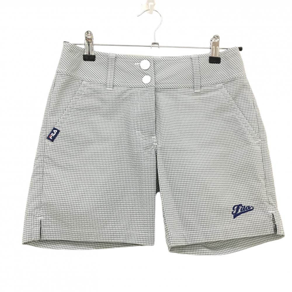 【超美品】フィラゴルフ ショートパンツ ライトグリーン×白 チェック サッカー生地  レディース S ゴルフウェア FILA GOLF