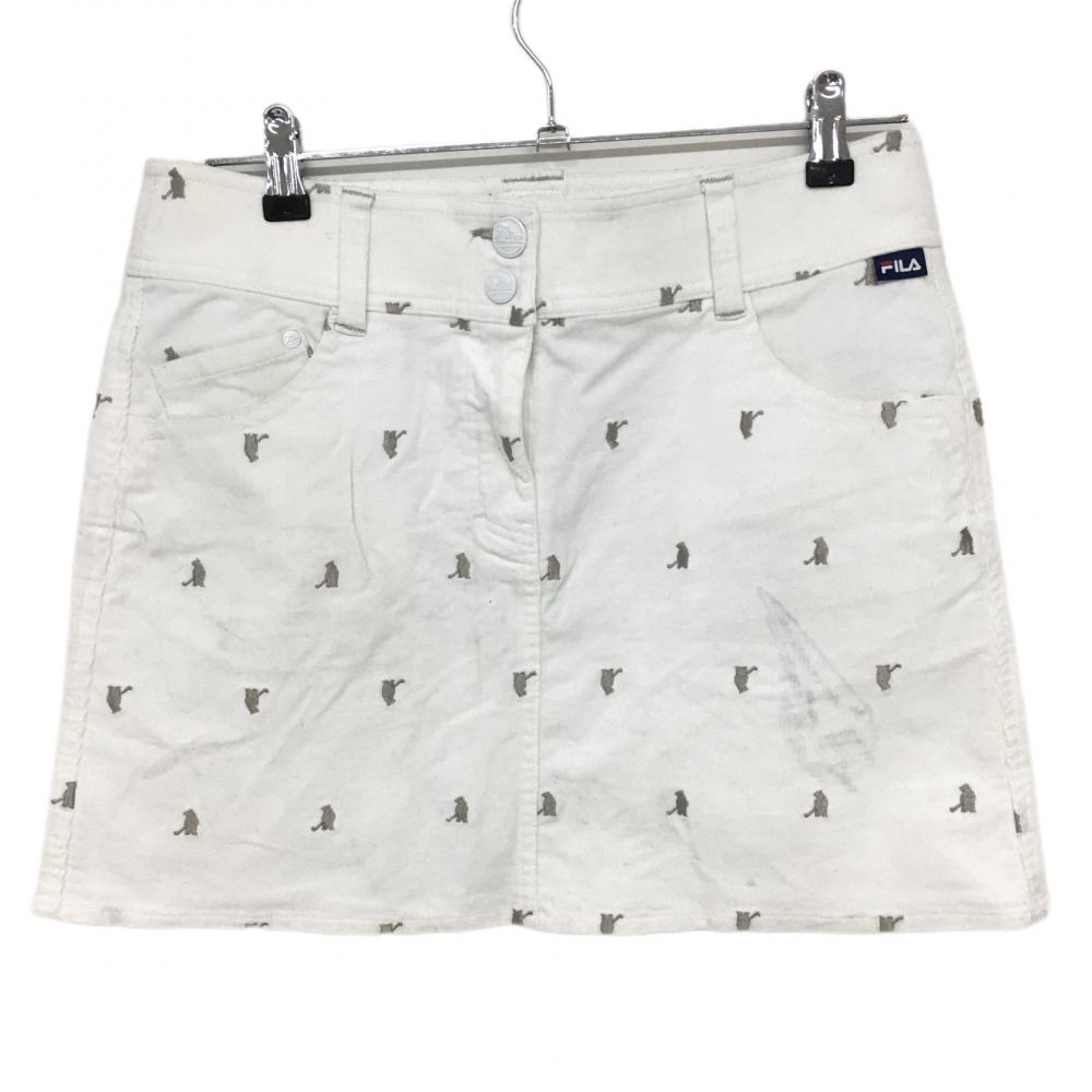 フィラゴルフ コーデュロイスカート 白×ライトグレー 刺しゅう総柄 ストレッチ  レディース L ゴルフウェア FILA GOLF