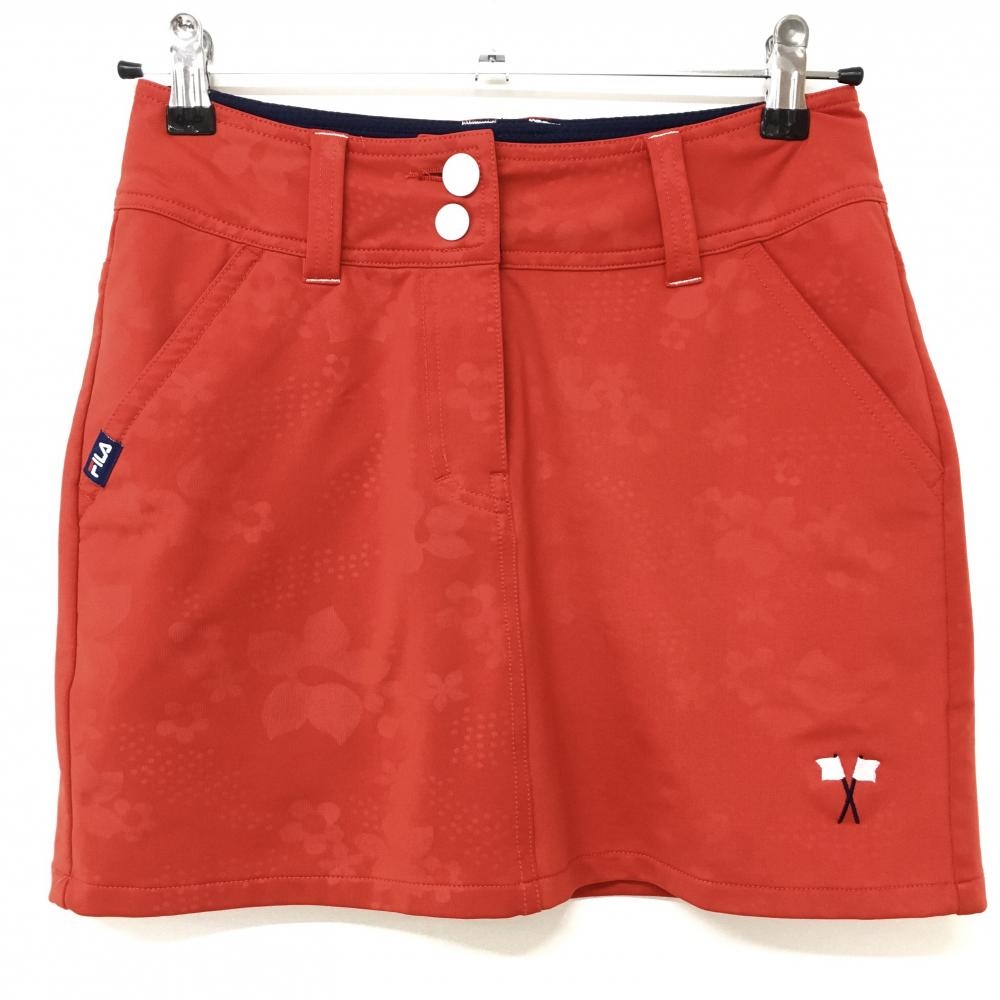 フィラゴルフ ストレッチスカート レッド 花柄地模様 内側インナーパンツ  レディース S ゴルフウェア FILA GOLF