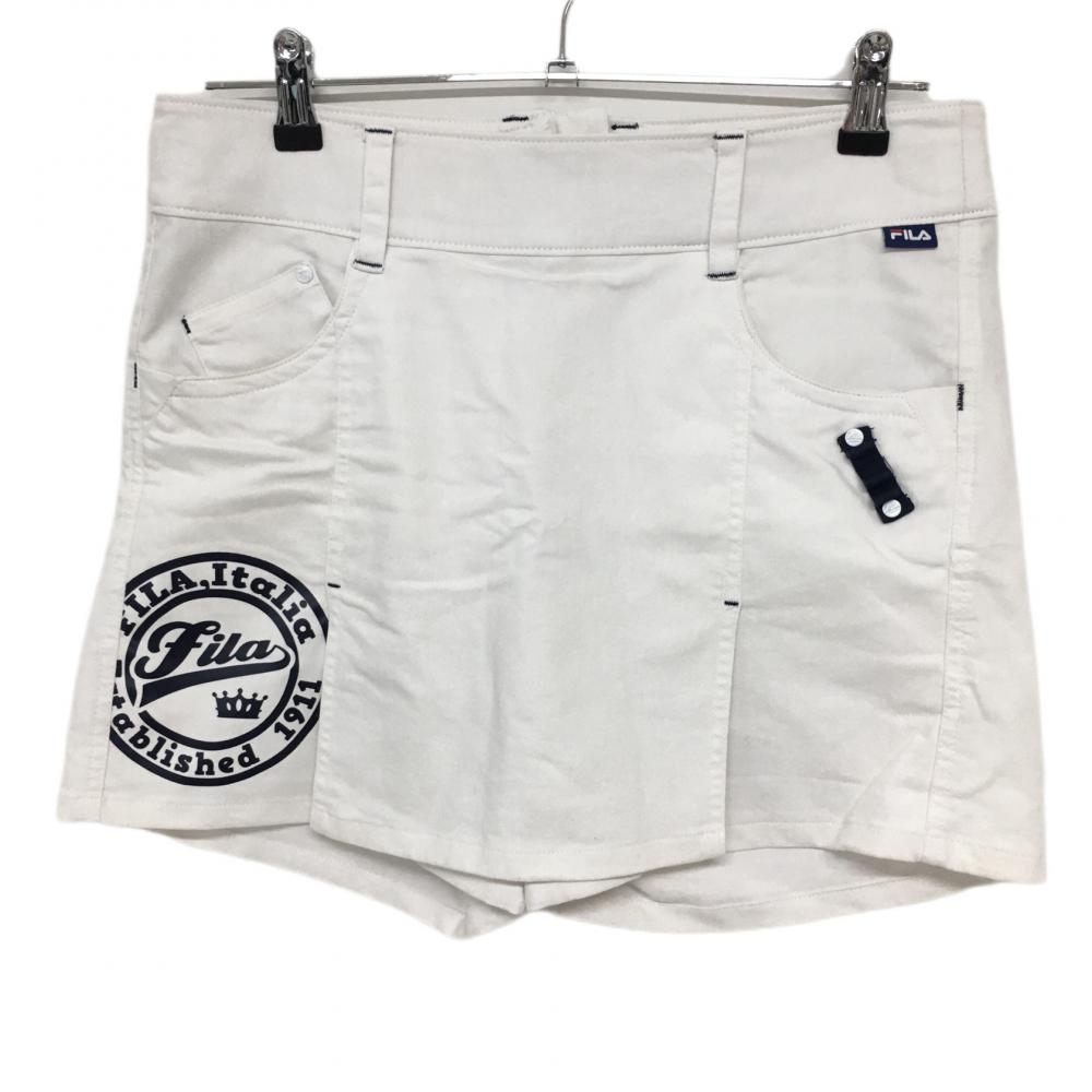 フィラゴルフ スカート 白 ティー装着可 内側インナパンツ ロゴネイビー  レディース L ゴルフウェア FILA GOLF