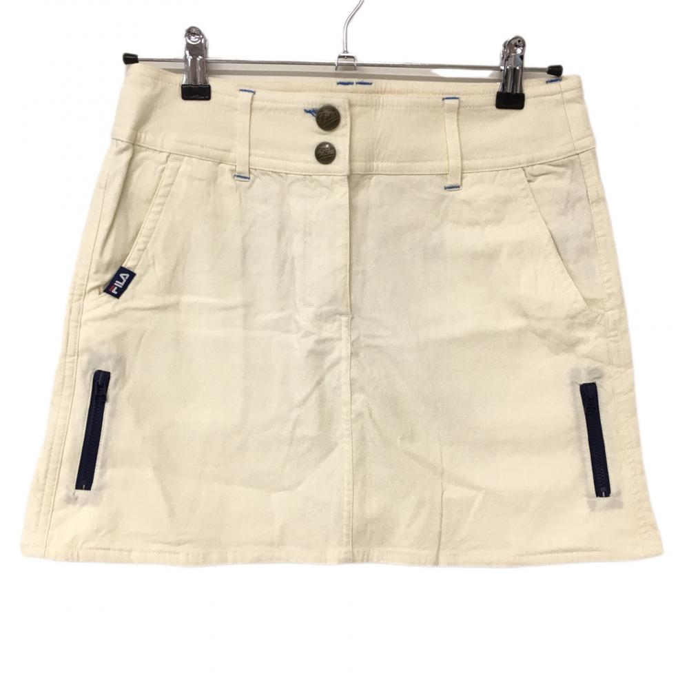 【美品】フィラゴルフ スカート 白 複数ポケット ワッペン  レディース M ゴルフウェア FILA GOLF
