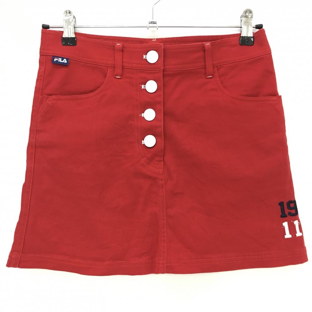 フィラゴルフ スカート レッド 前ボタン ストレッチ  レディース S ゴルフウェア FILA GOLF