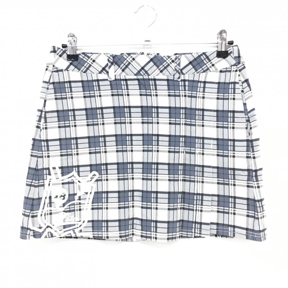 【美品】フィラゴルフ スカート 白×グレー チェック柄 総柄 一部プリーツ  レディース L ゴルフウェア FILA GOLF