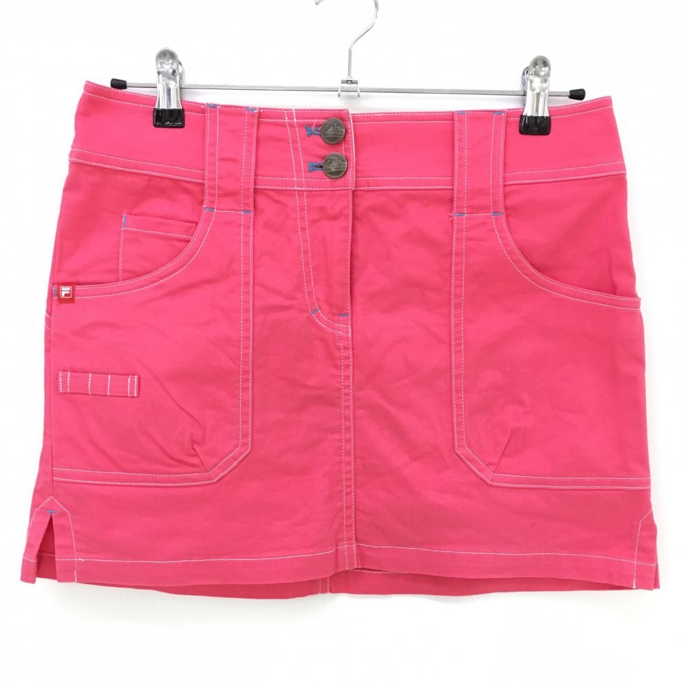 【美品】フィラゴルフ スカート ピンク 織生地 ティー装着可 インナーパンツ付  レディース L ゴルフウェア FILA GOLF