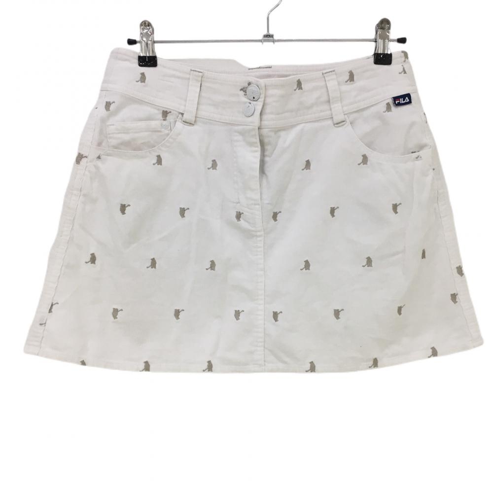 フィラゴルフ スカート 白×ライトグレー コーデュロイ クマ総柄 レディース L ゴルフウェア FILA GOLF