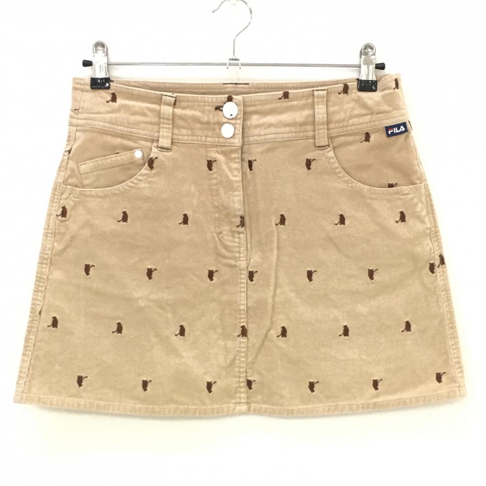 フィラゴルフ スカート ベージュ×ブラウン コーデュロイ クマ総柄 レディース L ゴルフウェア FILA GOLF