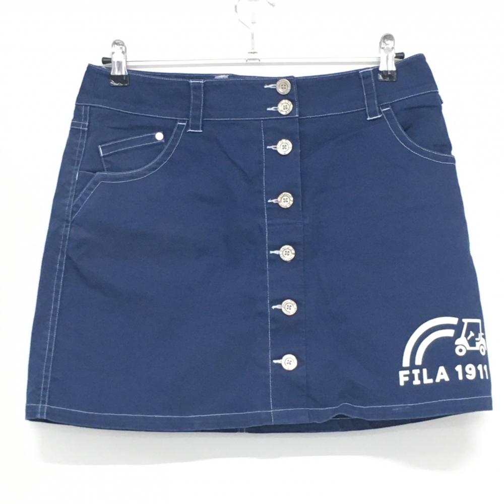 フィラゴルフ スカート ネイビー×白 フロントボタン ロゴプリト ストレッチ レディース LL ゴルフウェア FILA GOLF