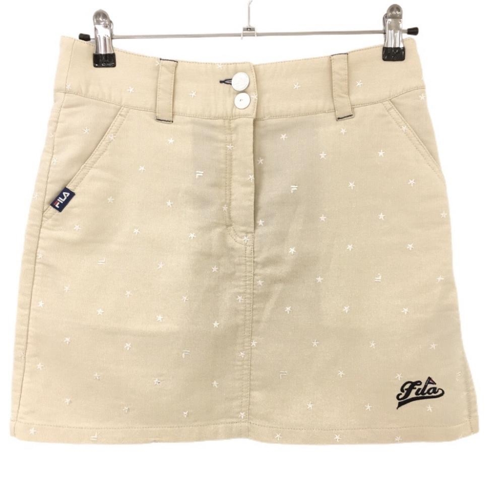 【超美品】フィラゴルフ スカート アイボリー×白 ストライプ織生地 星柄 ロゴ刺しゅう レディース  ゴルフウェア FILA GOLF