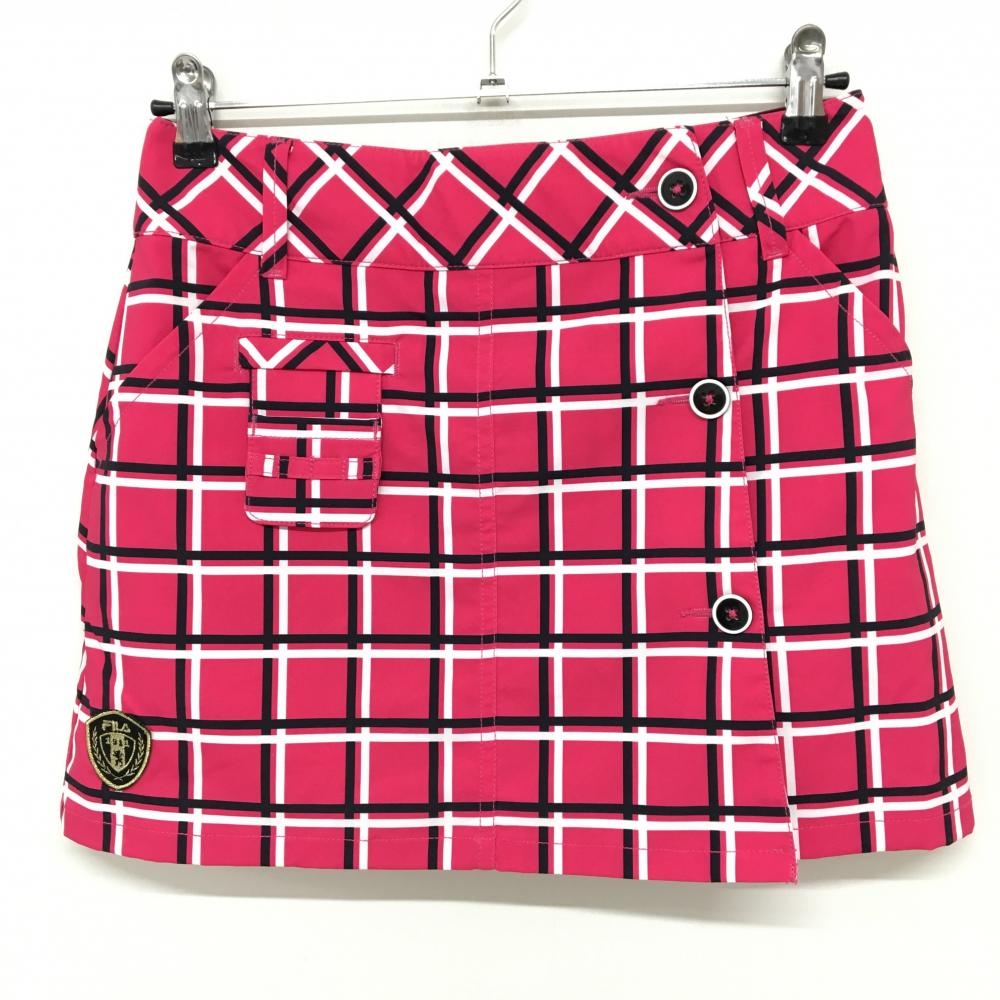【超美品】フィラゴルフ スカート ピンク×黒 格子柄 ティー装着可 ストレッチ インナーパンツ付き  レディース M ゴルフウェア FILA GOLF