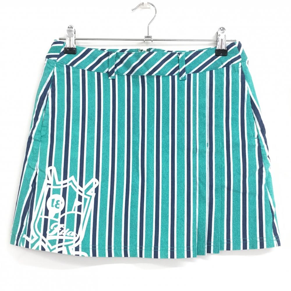 【美品】フィラゴルフ スカート グリーン×ネイビー ストライプ  レディース L ゴルフウェア FILA GOLF