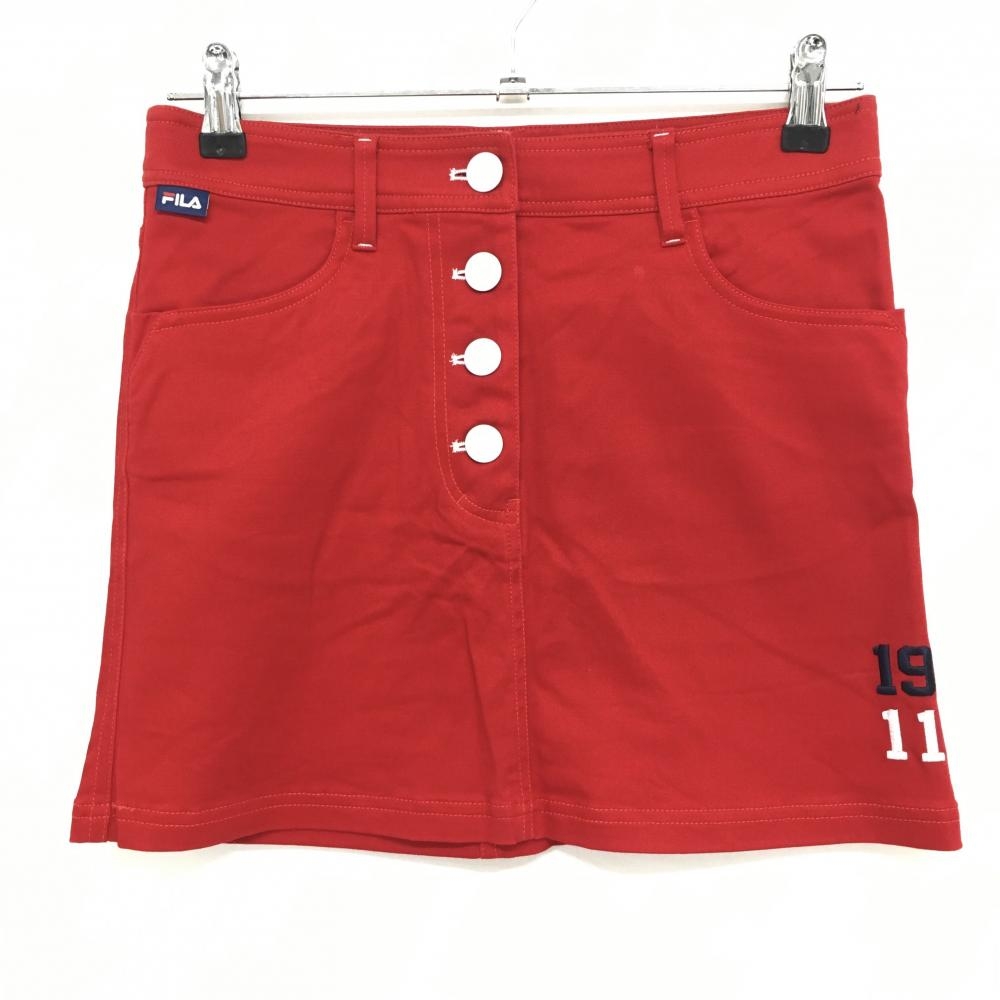 【超美品】フィラゴルフ スカート レッド×白 前ボタン ストレッチ レディース S ゴルフウェア FILA GOLF