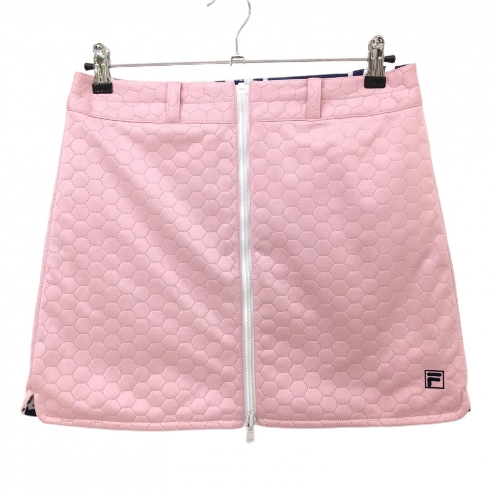 【超美品】フィラゴルフ 中綿リバーシブルスカート ピンク×ネイビー 総柄 センタージップ レディース L ゴルフウェア FILA GOLF