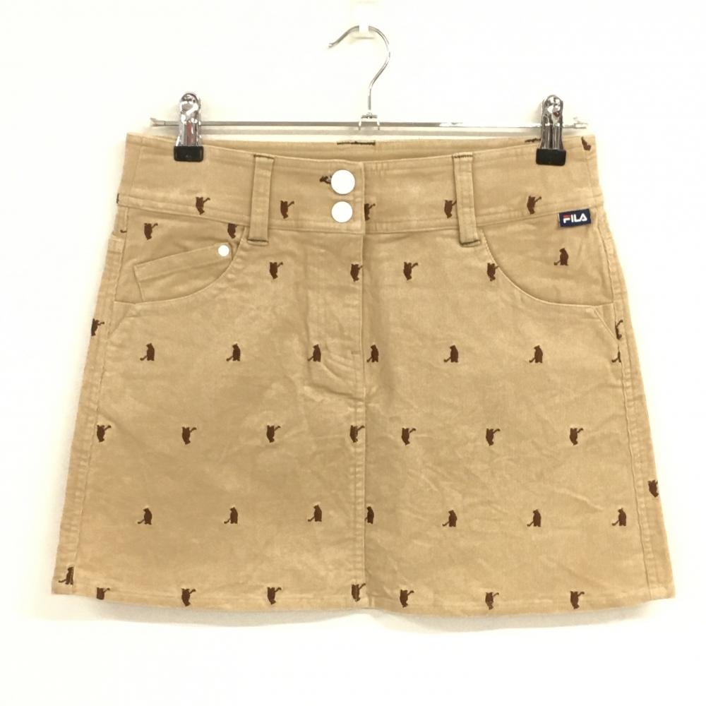 【美品】フィラゴルフ スカート ベージュ コーデュロイ 総柄 レディース M ゴルフウェア FILA GOLF