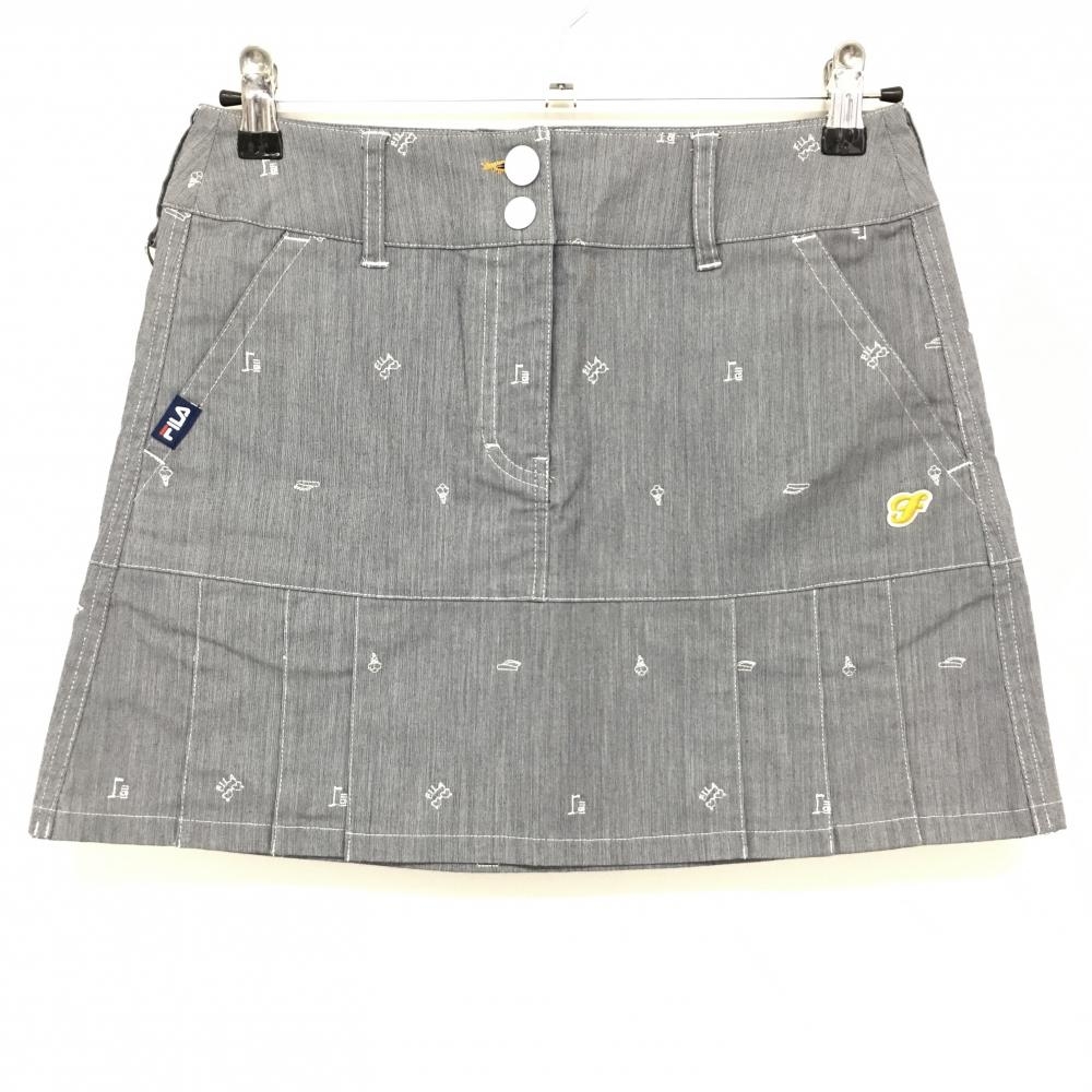 【超美品】フィラゴルフ スカート ネイビー×白 刺しゅう総柄 裾プリーツ  レディース M ゴルフウェア FILA GOLF