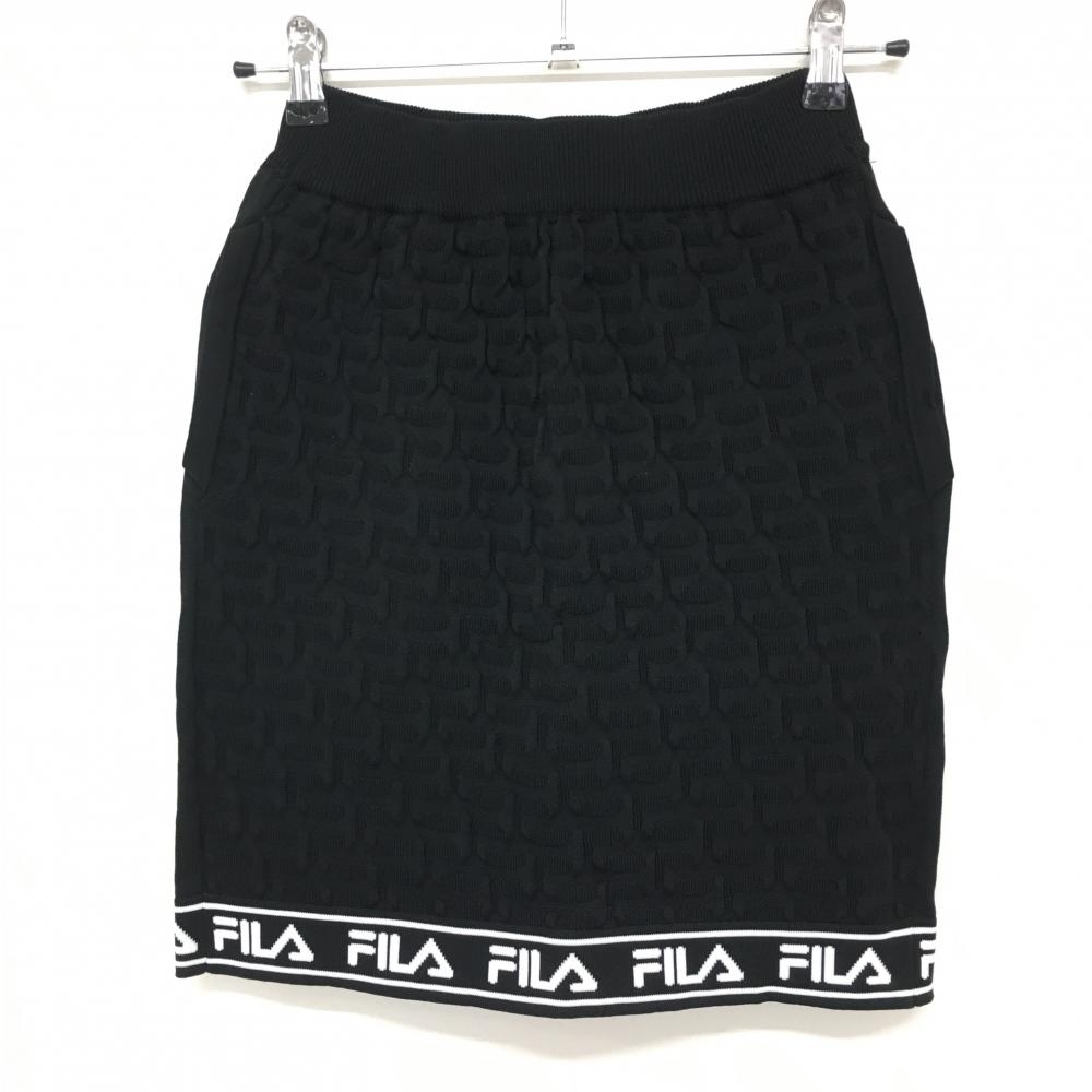 【新品】フィラゴルフ ニットスカート 黒 ウエストゴム 裾ロゴ レディース M ゴルフウェア 2022年モデル FILA GOLF