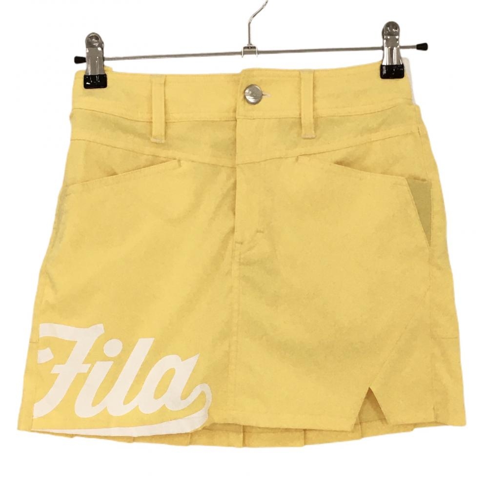 【超美品】フィラゴルフ スカート イエロー×白 後ろ裾プリーツ 後ろウエストゴム インナーパンツ付 レディース S ゴルフウェア FILA GOLF