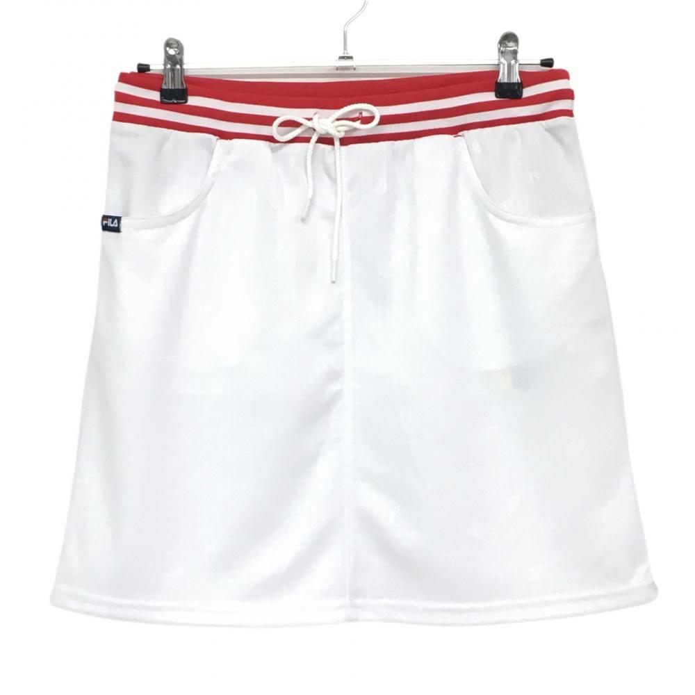 フィラゴルフ スカート 白×レッド ウエストボーダー 地模様 紙タグ付き  レディース L ゴルフウェア FILA GOLF
