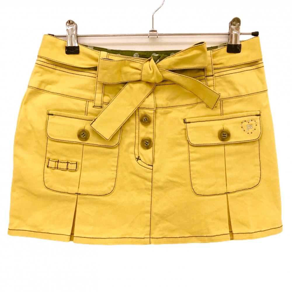 フィラゴルフ スカート イエロー×カーキ フラップポケット インナーパンツ・共布ベルト付 レディース M ゴルフウェア FILA GOLF