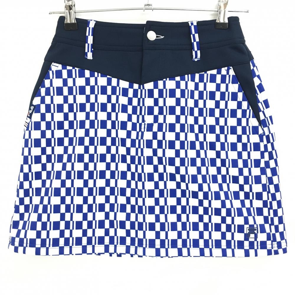 【美品】フィラゴルフ スカート 白×ブルー 総柄 裏起毛  レディース  ゴルフウェア FILA GOLF