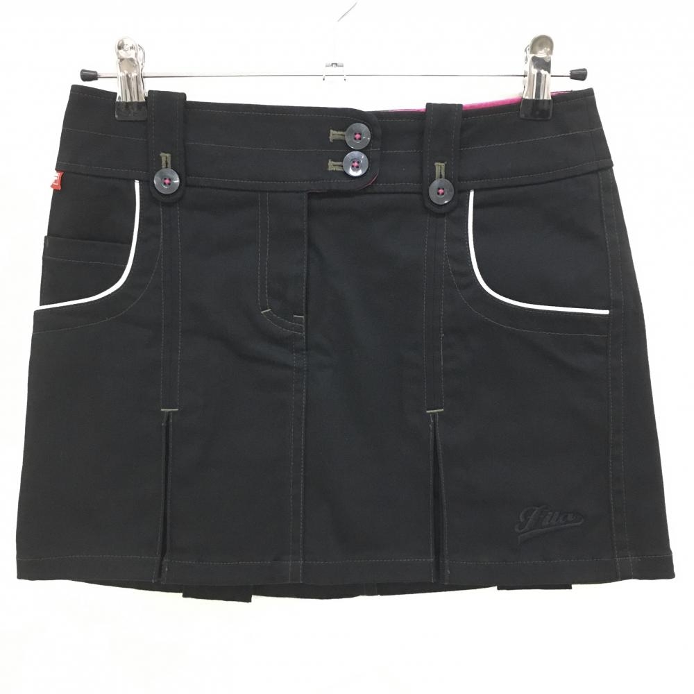フィラゴルフ スカート 黒×白 ボックスプリーツ ハート レディース M ゴルフウェア FILA GOLF