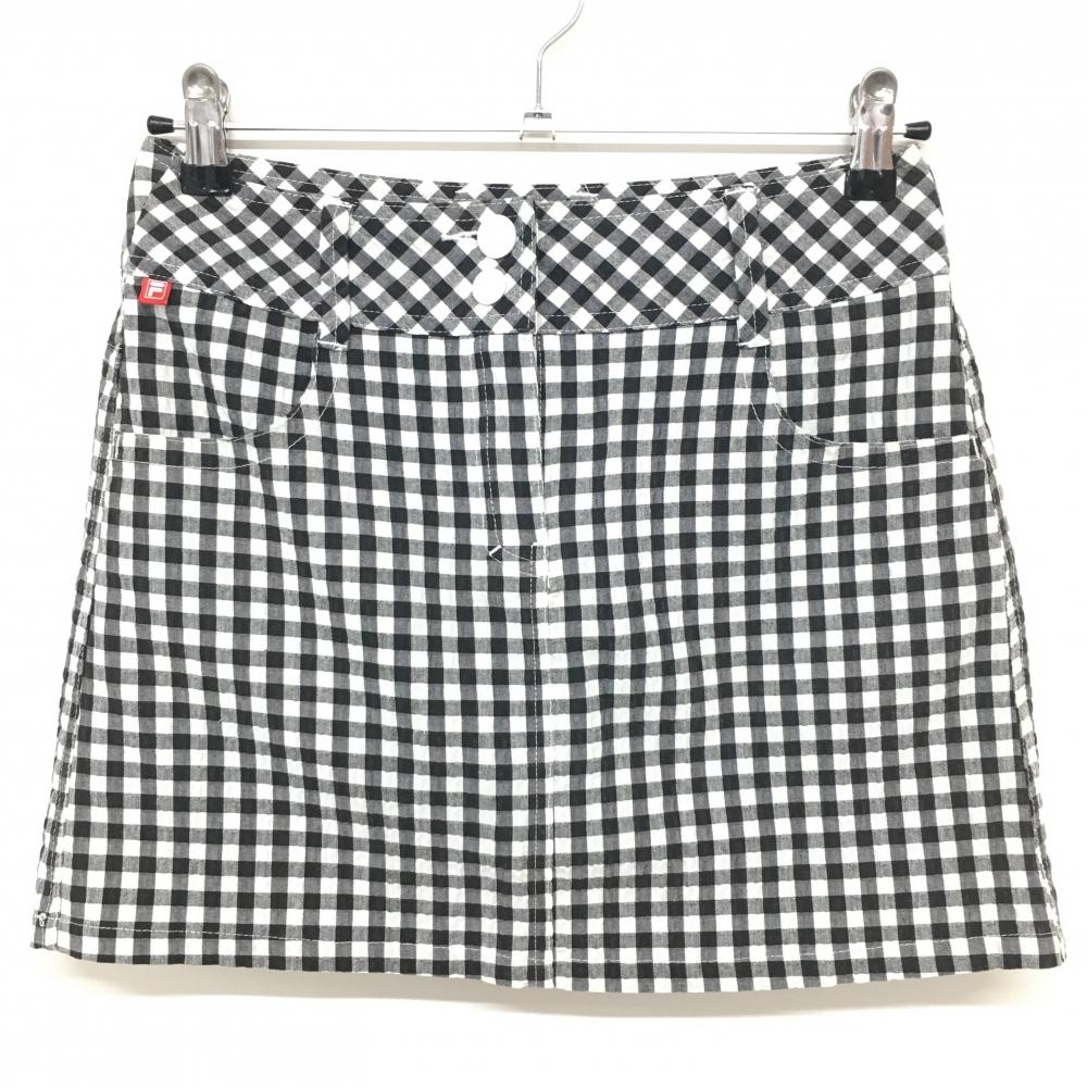 フィラゴルフ スカート 白×黒 チェック柄 内側インナーパンツ レディース S ゴルフウェア FILA GOLF