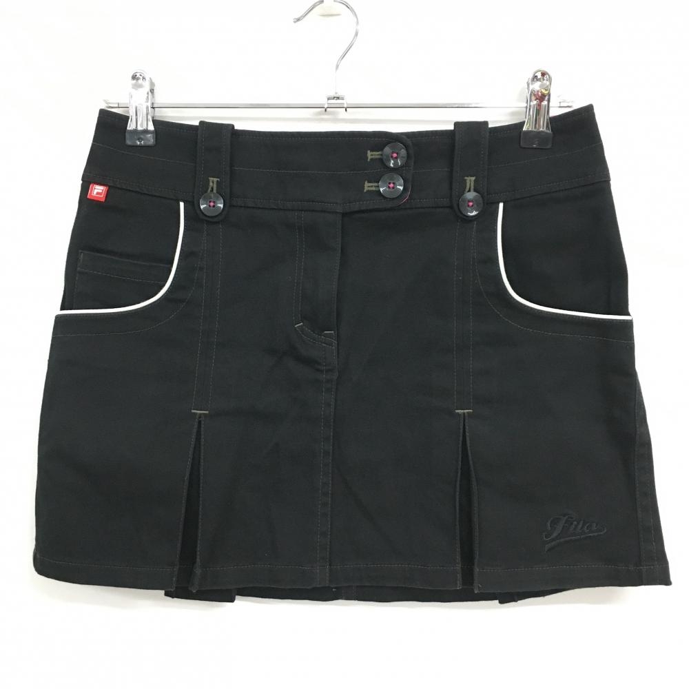 フィラゴルフ ボックスプリーツスカート 黒×白 ハート レディース L ゴルフウェア FILA GOLF