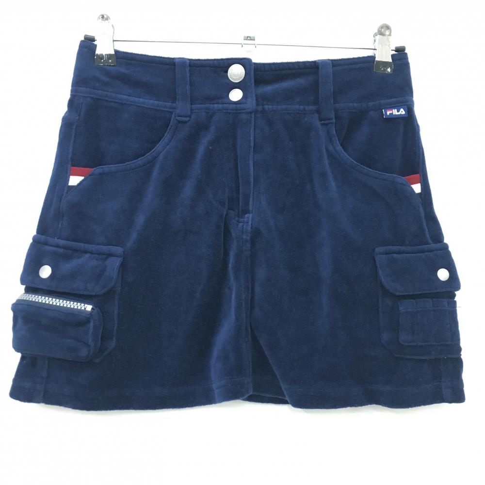 フィラゴルフ カーゴスカート ネイビー ベロア調 インナーパンツ付 レディース S ゴルフウェア FILA GOLF