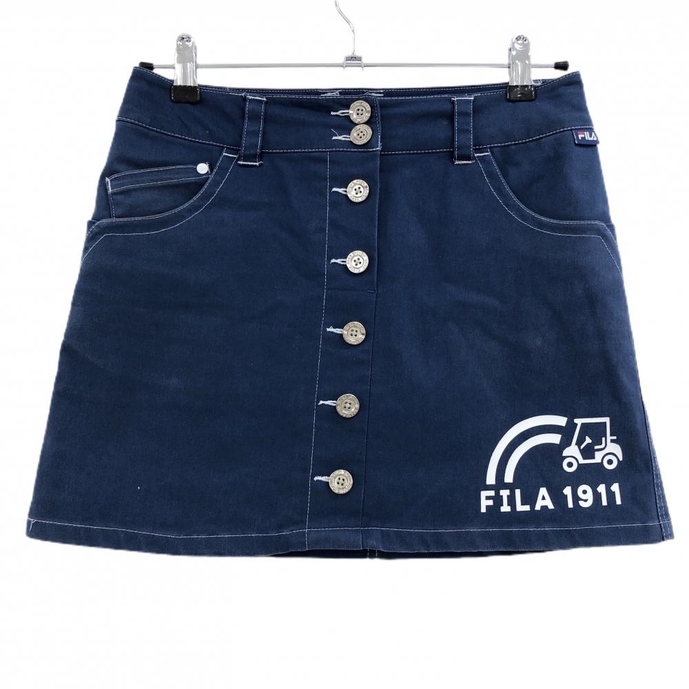 フィラゴルフ スカート ネイビー×白 カートプリント 内側インナーパンツ  レディース M ゴルフウェア FILA GOLF