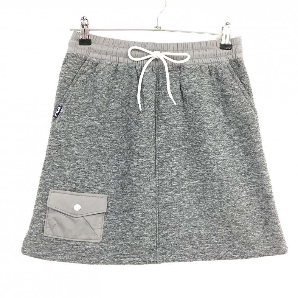 【超美品】フィラゴルフ スカート 杢グレー キルティング風 ボア裏地 ロゴ刺しゅう  レディース M ゴルフウェア FILA GOLF