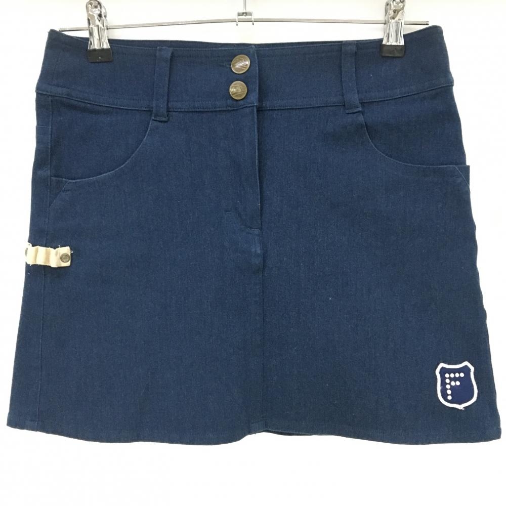 【美品】フィラゴルフ スカート ネイビー デニム調 ティー装着可 ストレッチ レディース M ゴルフウェア FILA GOLF