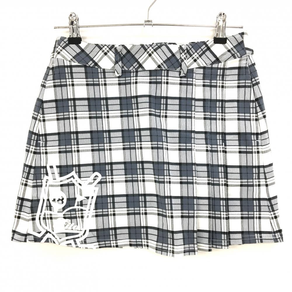 【新品】フィラゴルフ スカート 白×グレー チェック ストレッチ 吸汗速乾 UVカット レディース M ゴルフウェア FILA GOLF