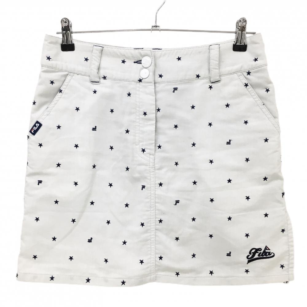 フィラゴルフ スカート オフホワイト×ネイビー 星柄 裾ロゴ 内側インナーパンツ  レディース L ゴルフウェア FILA GOLF
