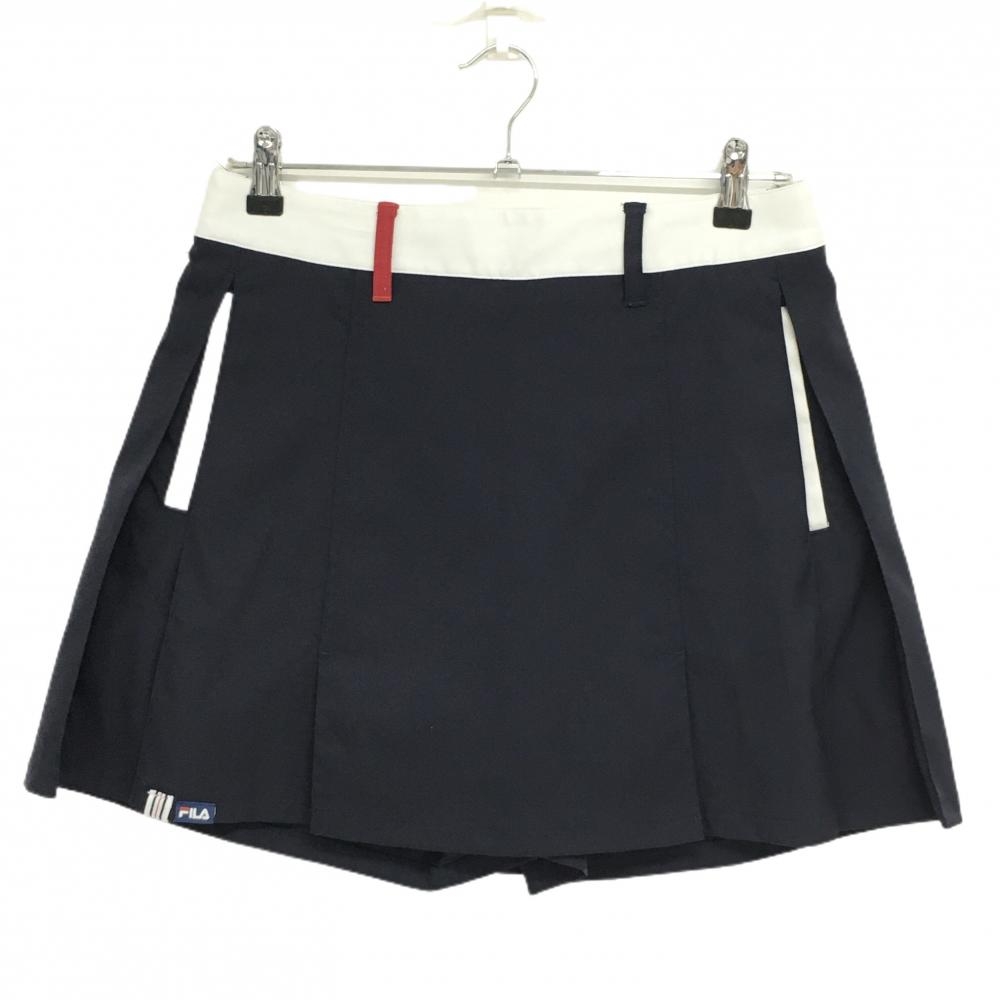 フィラゴルフ スカート ネイビー×白 背面ファスナー 内側インナーパンツ  レディース L ゴルフウェア FILA GOLF