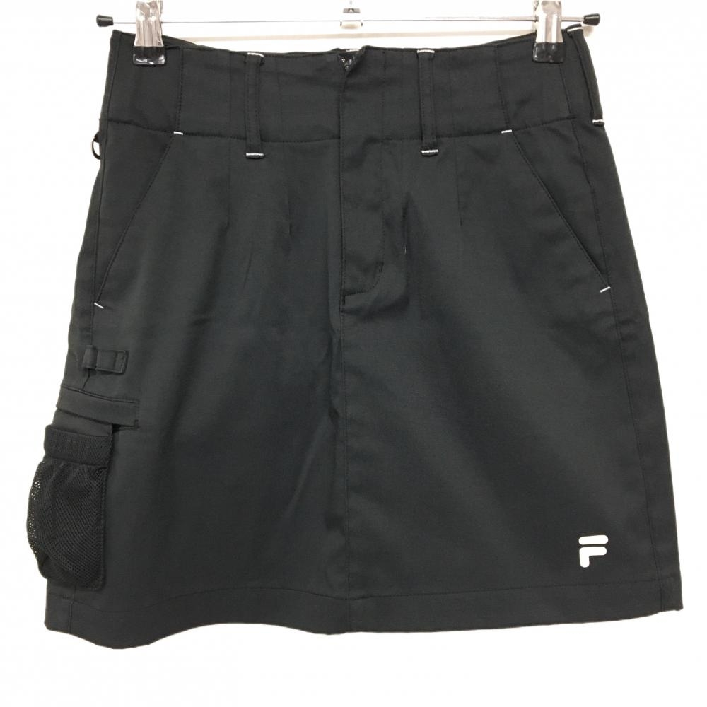 【超美品】フィラゴルフ スカート 黒 ストレッチ ティー装着可  レディース S ゴルフウェア FILA GOLF