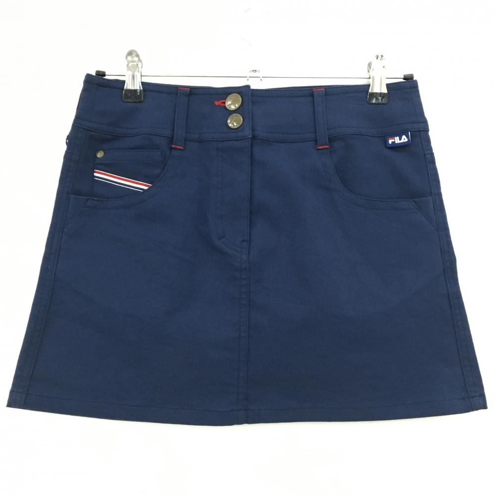 【超美品】フィラゴルフ スカート ネイビー ポケットトリコロールライン  レディース S ゴルフウェア FILA GOLF