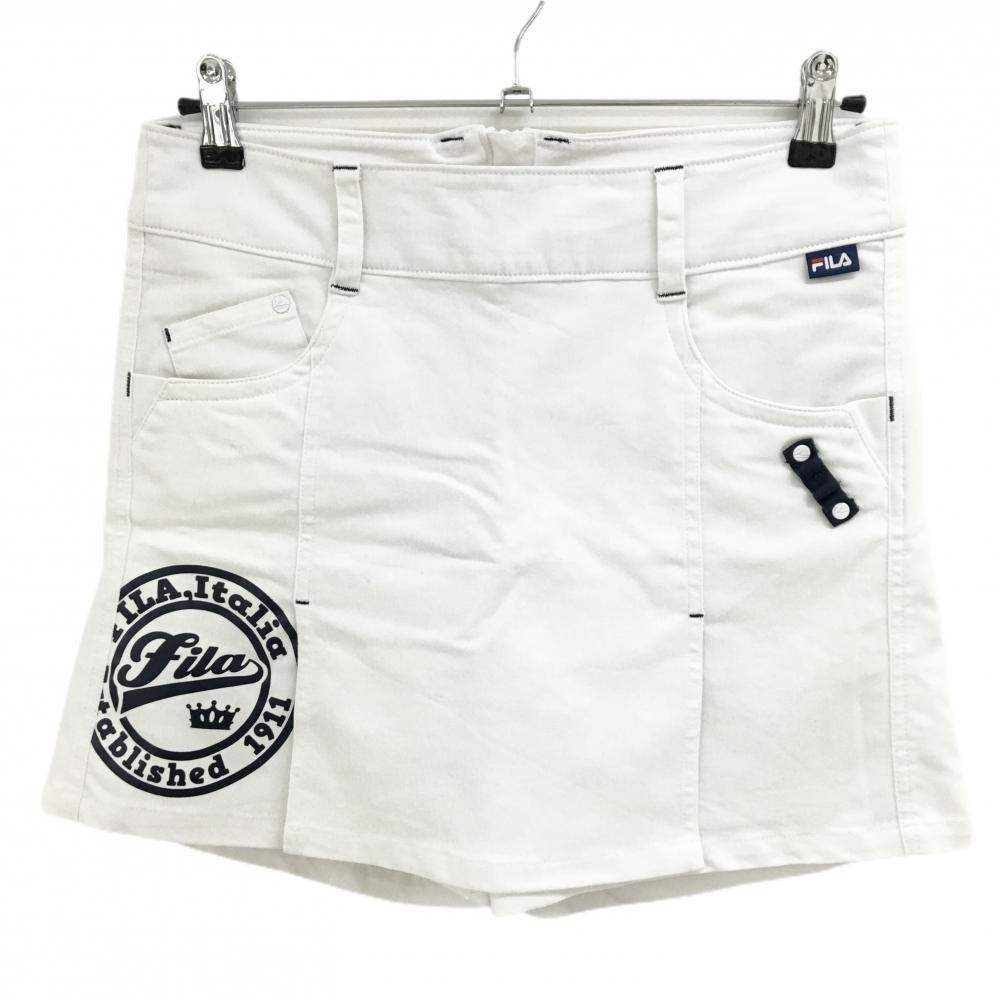 【超美品】フィラゴルフ スカート 白 ストレッチ ティー装着可 内側インナーパンツ レディース L ゴルフウェア FILA GOLF