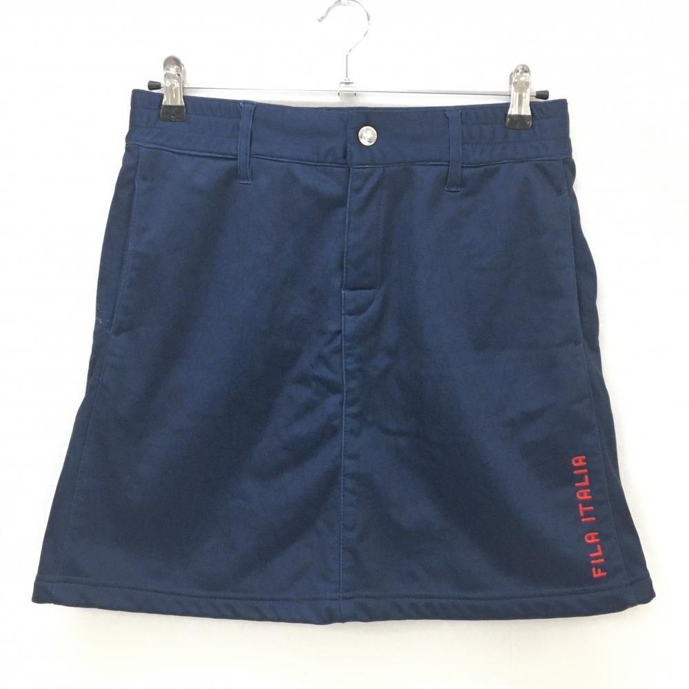 フィラゴルフ スカート ネイビー 地模様 ロゴ刺しゅう 裏起毛 レディース LL ゴルフウェア FILA GOLF