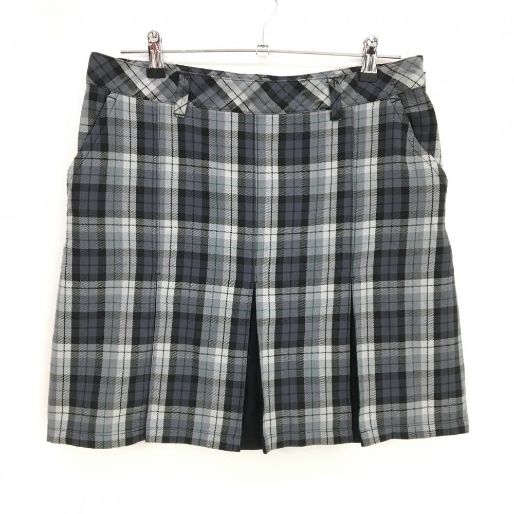 【美品】フィラゴルフ スカート ライトグレー×黒 チェック 裾プリーツ レディース LL ゴルフウェア FILA GOLF