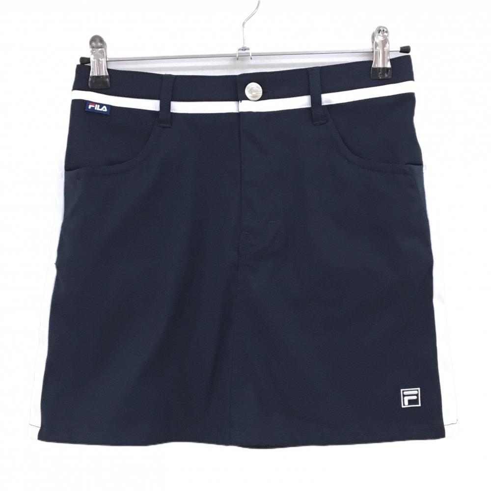 【超美品】フィラゴルフ スカート ネイビー×白 ストレッチ サイドライン  レディース M ゴルフウェア FILA GOLF
