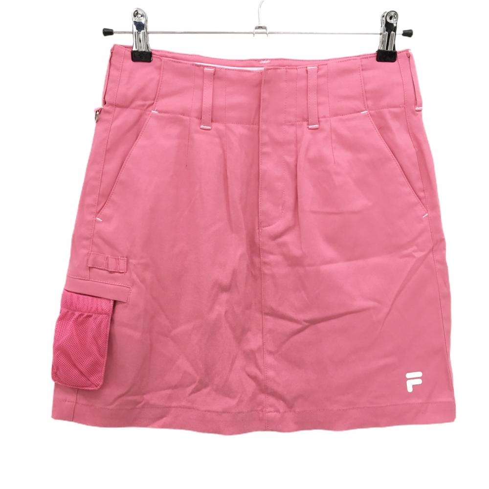 【美品】フィラゴルフ スカート ピンク×白 裾ロゴ ティー・ボール装着可 レディース M ゴルフウェア FILA GOLF