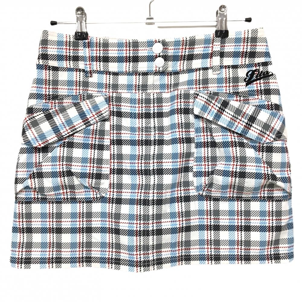 【美品】フィラゴルフ スカート 白×グレー×ネイビー チェック 内側インナーパンツ  レディース L ゴルフウェア FILA GOLF