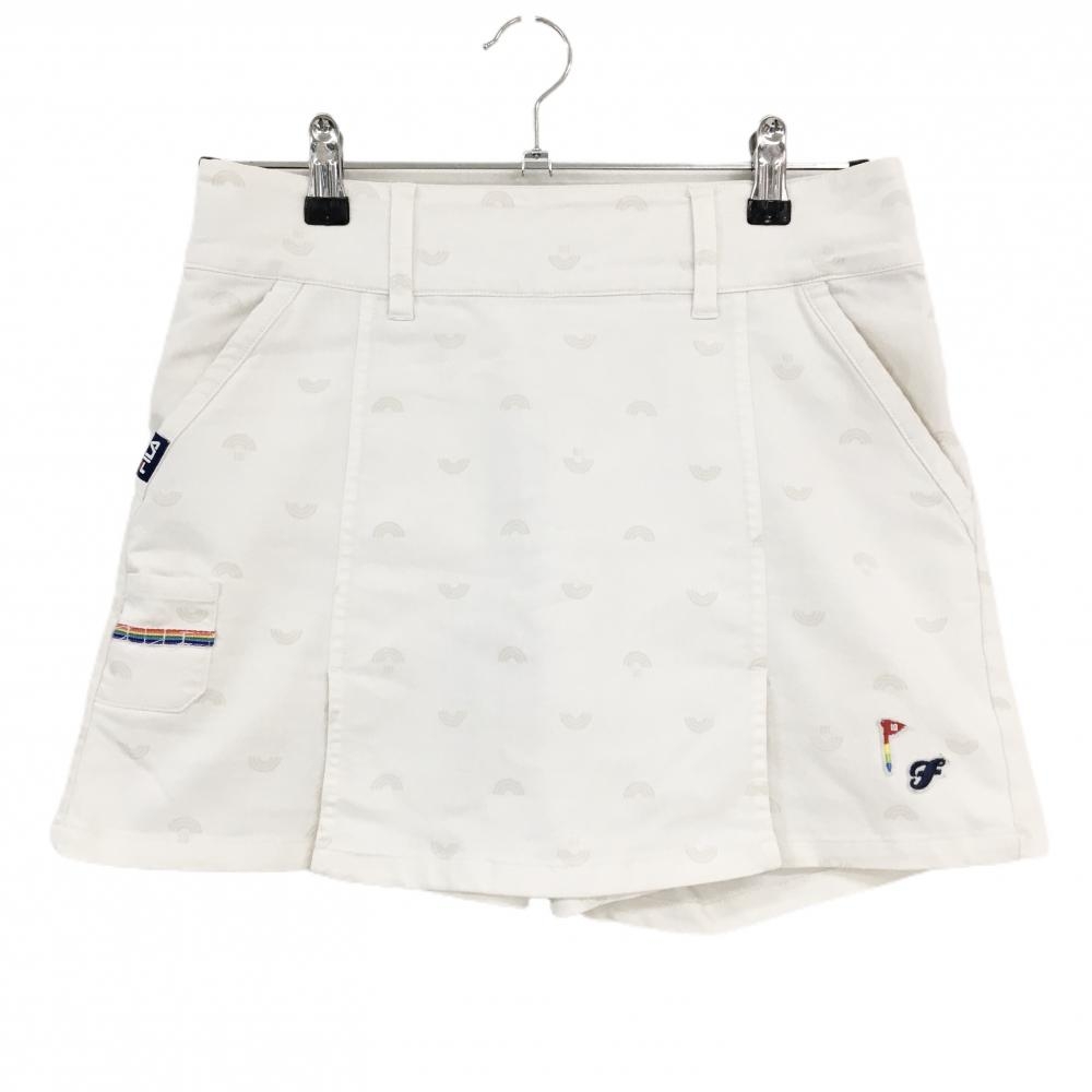 フィラゴルフ スカート 白×グレージュ 総柄 内側パンツ ストレッチ レディース M ゴルフウェア FILA GOLF