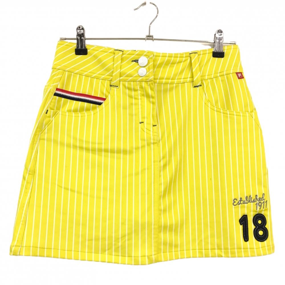 【美品】フィラゴルフ ストレッチスカート イエロー×白 ストライプ 内側メッシュインナーパンツ レディース M ゴルフウェア FILA GOLF