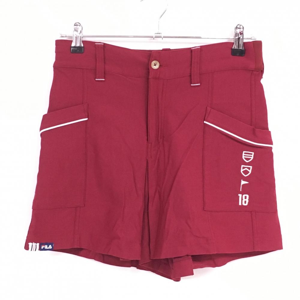 【超美品】フィラゴルフ キュロットスカート ボルドー×白 裾ロゴ ウエスト一部ゴム レディース M ゴルフウェア FILA GOLF