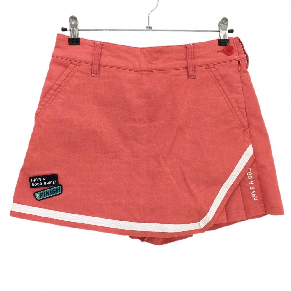 【超美品】フィラゴルフ キュロットスカート サーモンピンク×白 ワッペン レディース  ゴルフウェア FILA GOLF