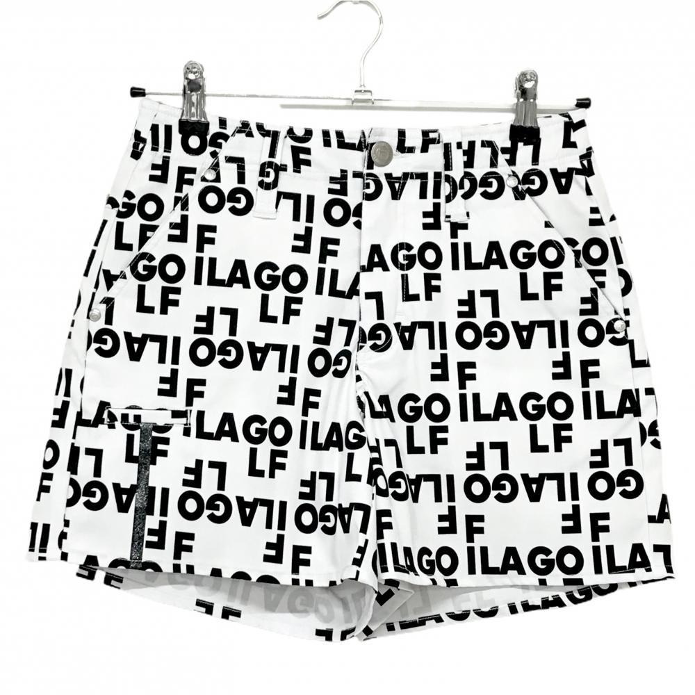 【超美品】フィラゴルフ キュロットスカート 白×黒 ロゴ総柄 裏地付 レディース S ゴルフウェア FILA GOLF
