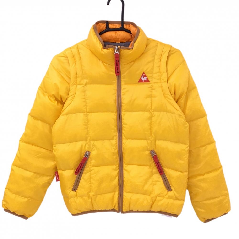 プーマ 2WAYダウンジャケット イエロー×ブラウン ロゴ刺しゅう 袖着脱可  レディース S ゴルフウェア PUMA