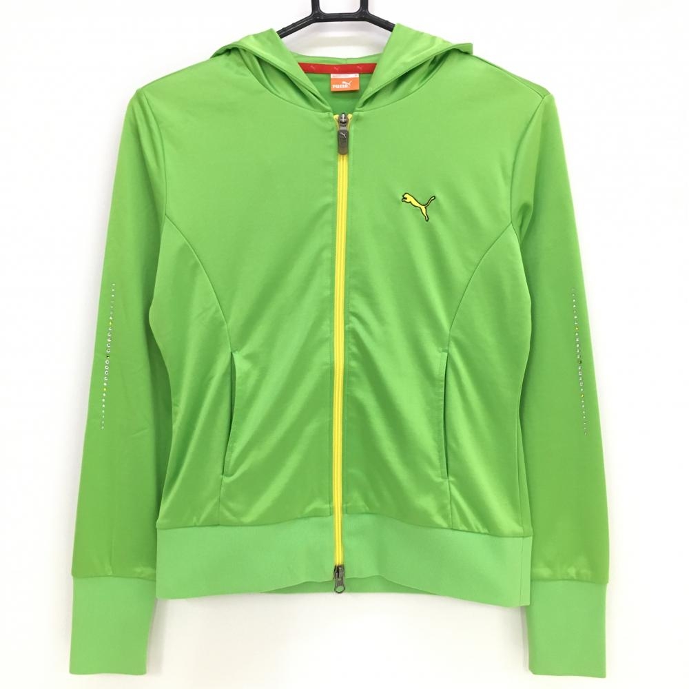 【美品】プーマ ジップパーカー ライトグリーン×イエロー スパンコール  レディース M ゴルフウェア PUMA